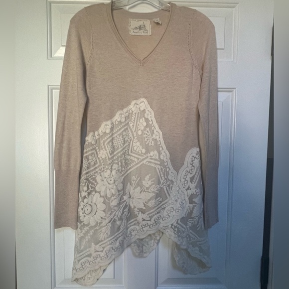 Anthropologie- Angel of the North Sweater with lace overlay at bottom - Small - Picture 1 of 6
